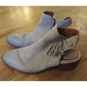 Born Margrit Ankle Boots Women's 10M Taupe Suede Wooden Block Heel Western